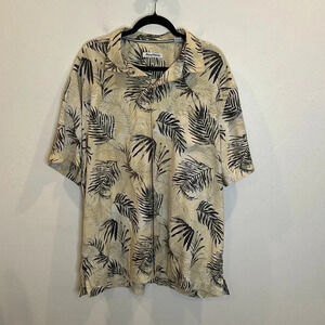 TOMMY BAHAMA PALM PRINT CAMP SHIRT XXL WOODEN BUTTONS 70% silk 30% coolmax poly